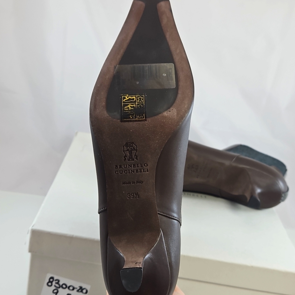 NEW Brunello Cucinelli Leather Monili Comma-Heel Ankle Boots Size 39.5 - Picture 12 of 16